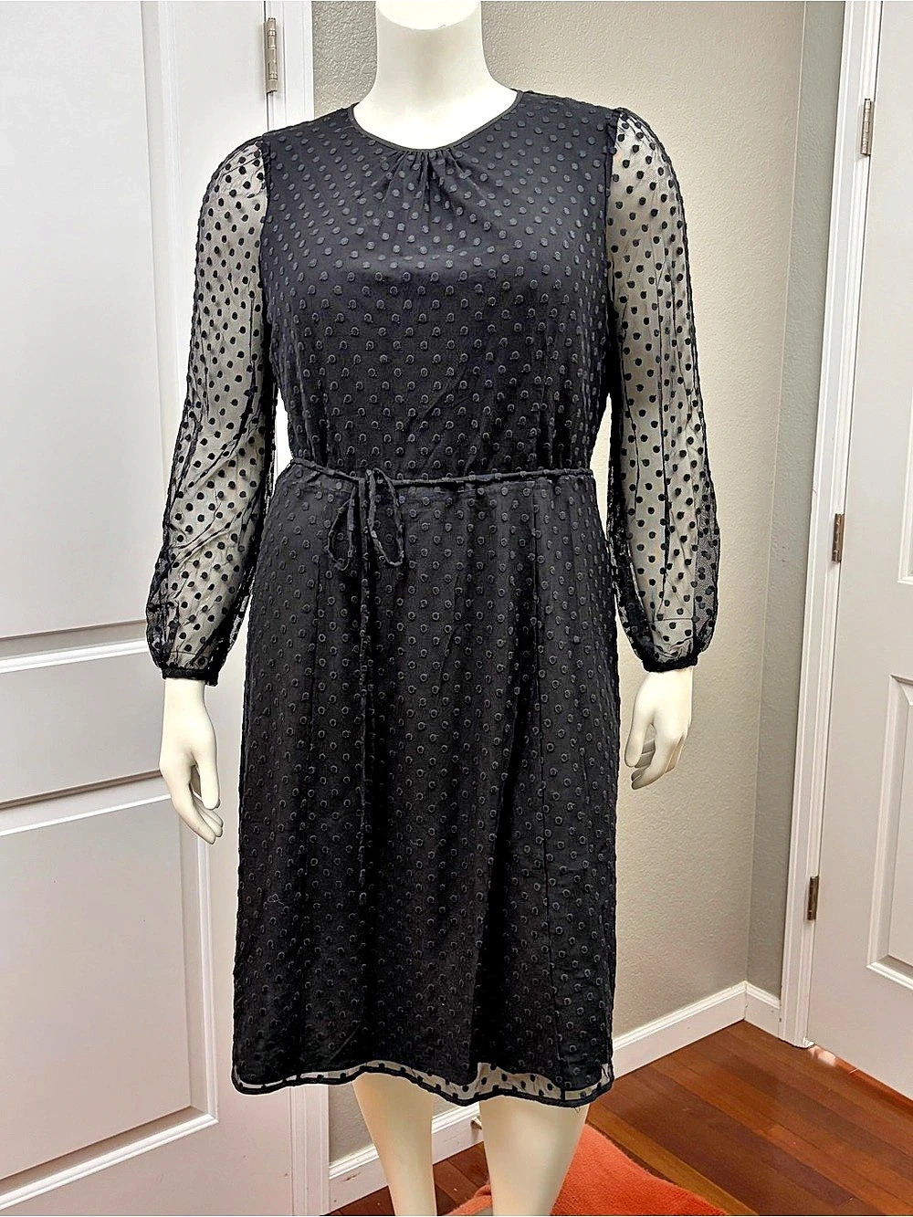 Boden Swiss Dot Long Sleeve Midi Dress Black US 16 Long